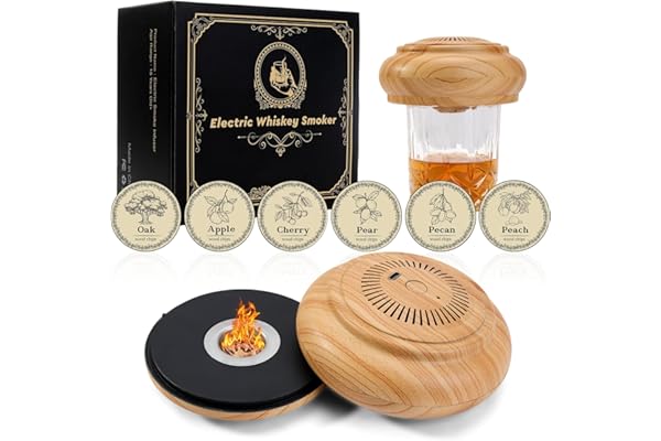 Electric Whiskey Smoker Kit with 6 Wood Chips, Portable Cocktail Smoker, Rechargeable Drink Infuser for Whiskey, Bourbon, Rum