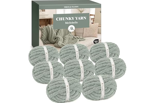 Mellobello Jumbo Chunky Yarn for Hand Knitting - Super Thick Chenille Chunky Yarn for Crocheting - Extra Soft Bulky Fluffy Bl