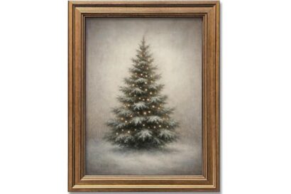 Gold Framed Vintage Christmas Tree Canvas Wall Art Farmhouse Rustic Pine Tree Winter Print Botanical Holiday Decor for Living