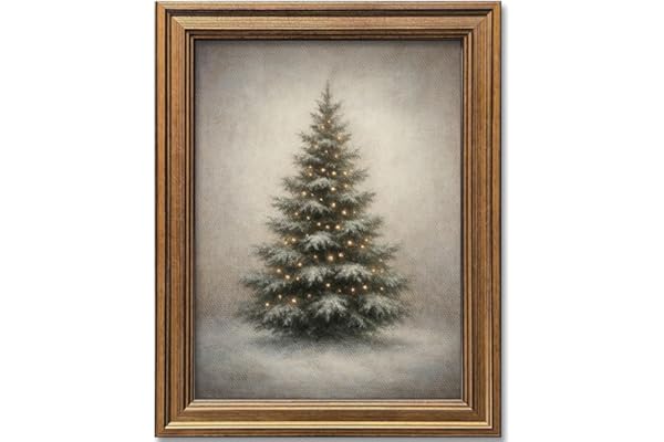 Gold Framed Vintage Christmas Tree Canvas Wall Art Farmhouse Rustic Pine Tree Winter Print Botanical Holiday Decor for Living