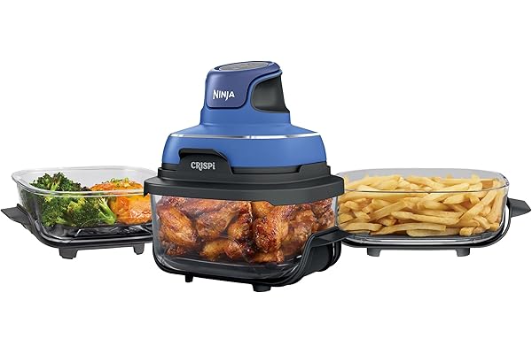 Ninja Crispi 5-in-1 Portable Glass Air Fryer Cooking System, 1500W, 6-Cup, 4-Quart & 2.5-Quart TempWare Containers With Lids,